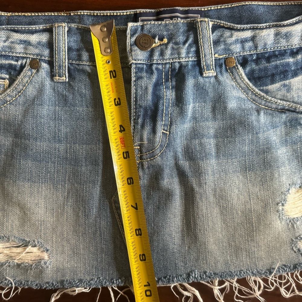 NWOT size 0 Vintage PINK Victoria's Secret Distressed Denim Extra Mini Skirt - Picture 7 of 8